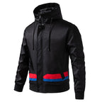 Men's hooded bomber jacket in an urban retro look with contrast stripes, wind-resistant exterior, and ribbed cuffs Fashion Glam