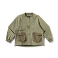 Unisex Lightweight Boxy Field Jacket without Collar with Raglan Sleeves, Patch Flap Pockets and Drawstring Fashion Glam