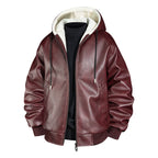 Men's leather bomber jacket with teddy lining and hood Fashion Glam