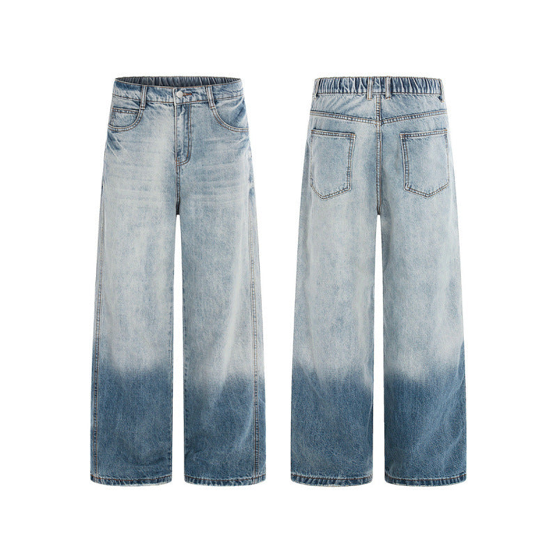 Women's Wide High-Waist Denim Jeans with Ombre Hem and Elastic Back Fashion Glam