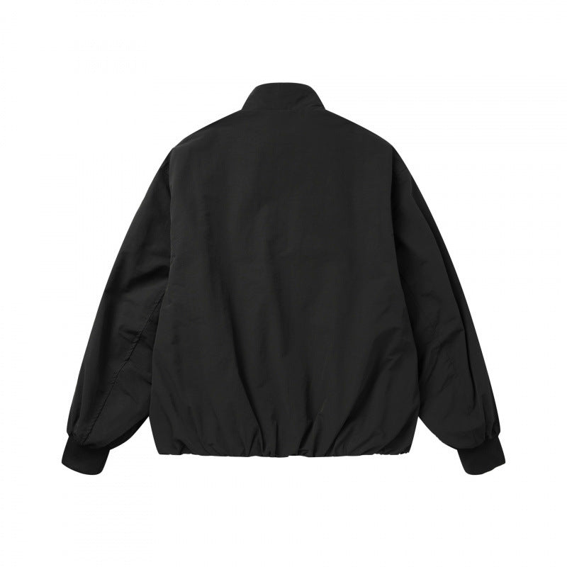 Unisex Lightweight Boxy Outdoor Jacket in Track Style with High Stand-Up Collar, Zipper Pockets and Elastic Hem Fashion Glam