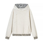Women’s cropped oversized hoodie with leopard inner lining, used details and kangaroo pocket Fashion Glam