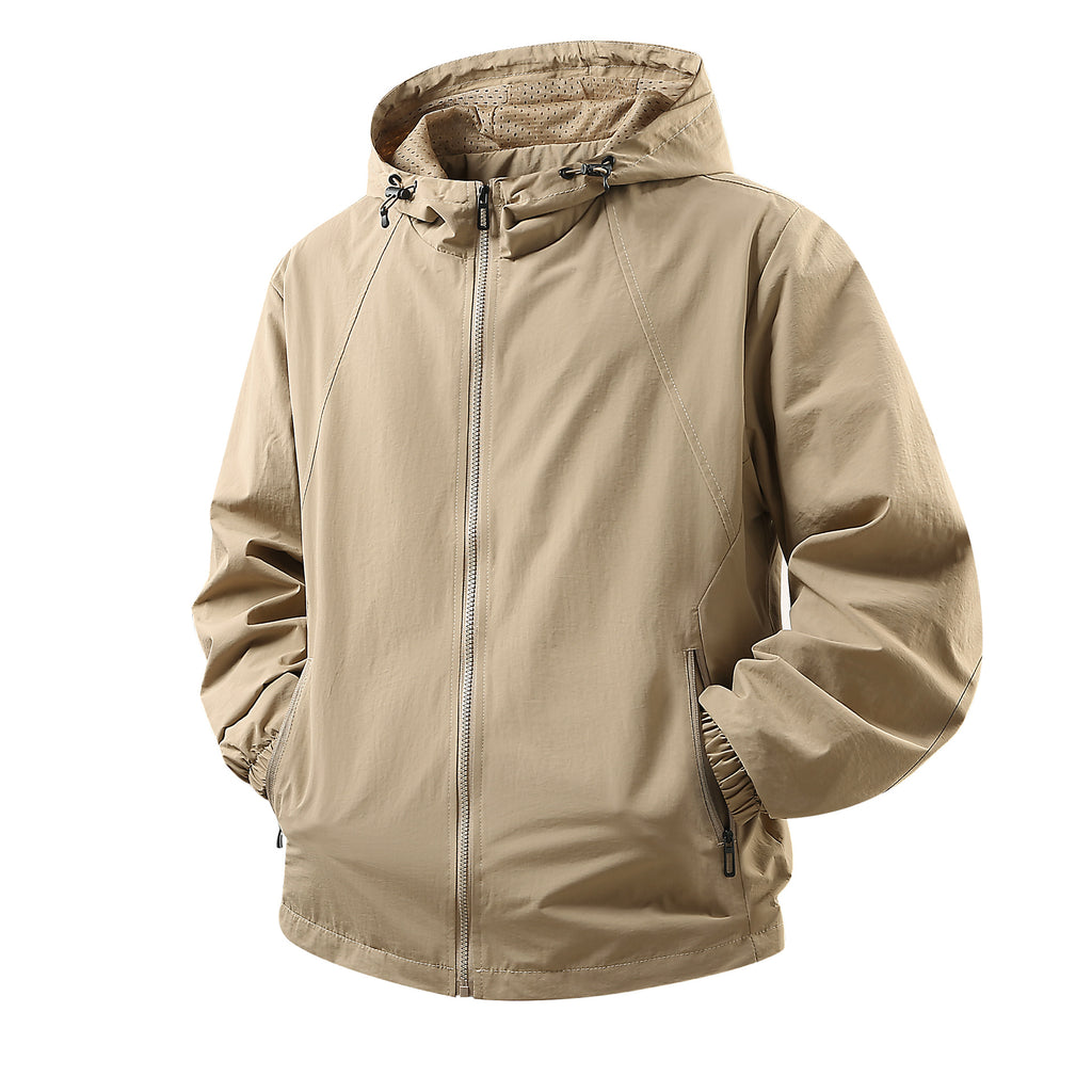 Men's Lightweight Breathable Hooded Windbreaker with Mesh Lining and Zipper Pockets Fashion Glam
