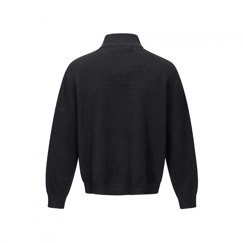 Unisex fine knit half-zip sweater with standing collar and diagonal structure Fashion Glam