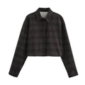 Women's Cropped Boxy Shirt Jacket in Checkered Pattern with Concealed Button Placket Fashion Glam