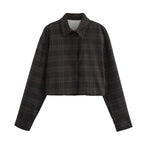 Women's Cropped Boxy Shirt Jacket in Checkered Pattern with Concealed Button Placket Fashion Glam