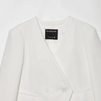 Women cropped double-breasted blazer with V-neck and cuffed sleeves Fashion Glam