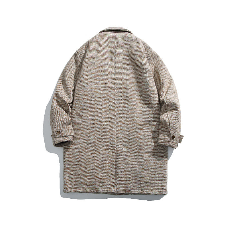 Unisex Kastiger Oversize Wool Blend Coat with Herringbone Pattern, Shirt Collar and Button Placket Fashion Glam