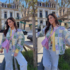 Ladies quilted patchwork quilted jacket with open shawl collar and patch pockets Fashion Glam