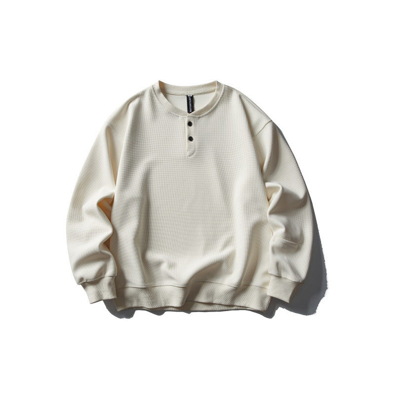 Unisex Waffle Knit Henley Sweatshirt in Oversize Cut with Button Placket Fashion Glam