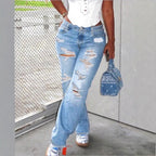 Women High-Waisted Relaxed-Fit Straight Jeans with pronounced Destroyed Details Fashion Glam