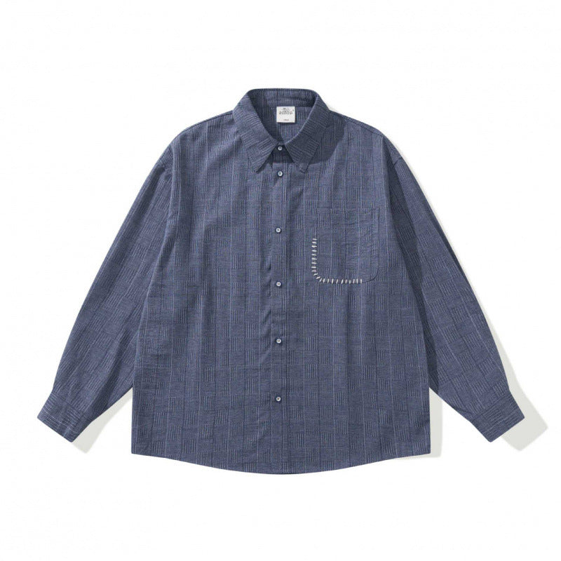 Unisex Oversize shirt made of structured wool blend with check pattern and decorative chest pocket Fashion Glam