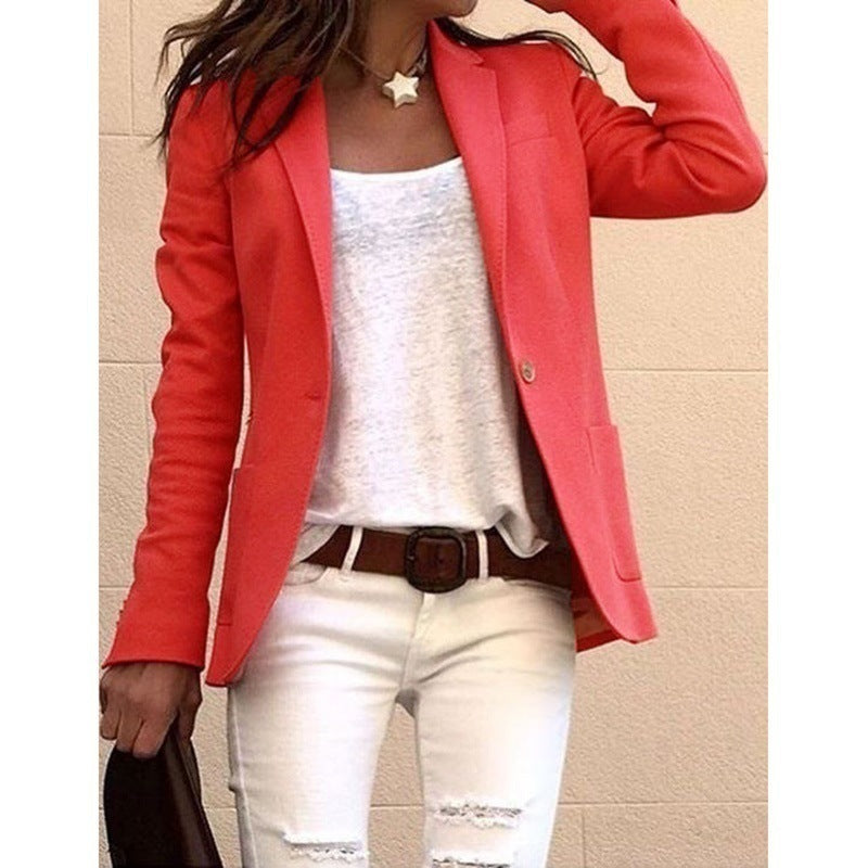 Women Tailored Single-Button Blazer with Patch Pockets Fashion Glam