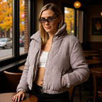 Women's short padded jacket in cord look with high stand-up collar Fashion Glam