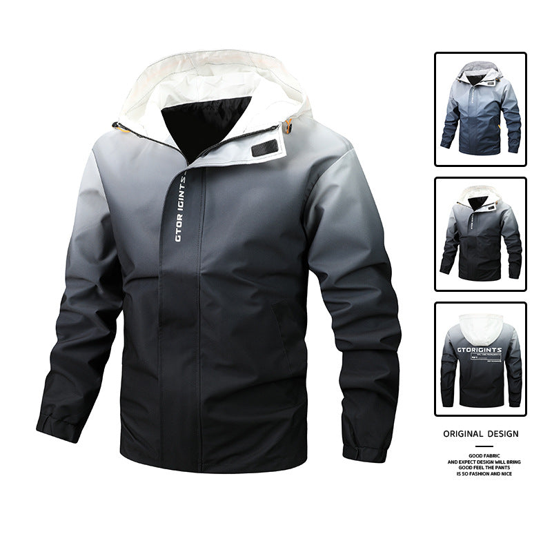 Men's Water-Repellent Hooded Jacket with Gradient, Windproof and Breathable Fashion Glam