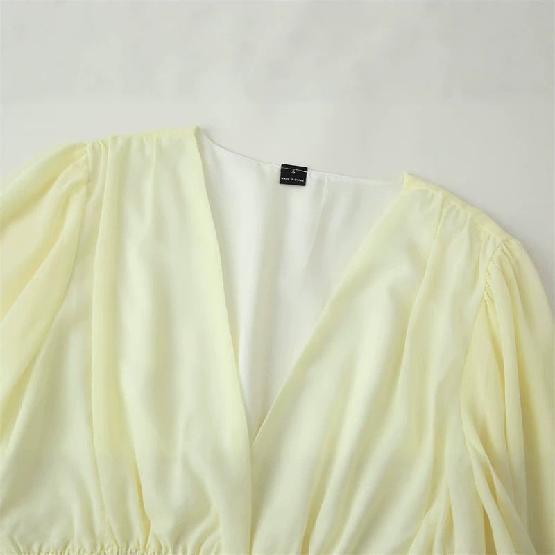 Women's Chiffon Mini Dress with V-Neck, Long Sleeves and Layered Ruffles Fashion Glam