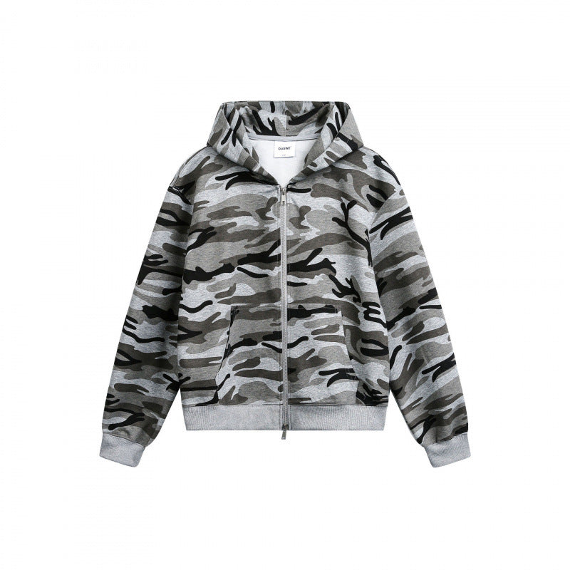 Unisex hooded jacket with camouflage pattern, full zipper and kangaroo pockets Fashion Glam