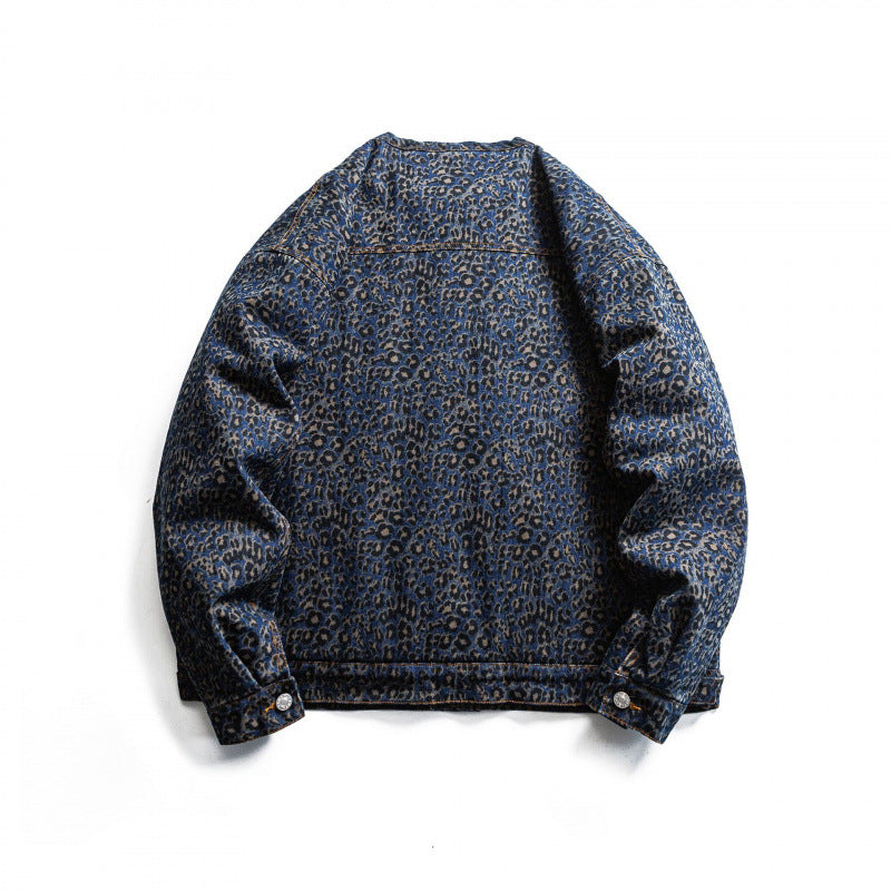 Men's Round Neck Denim Jacket in Boxy Cut with Contrast Stitching and Flap Pockets Fashion Glam