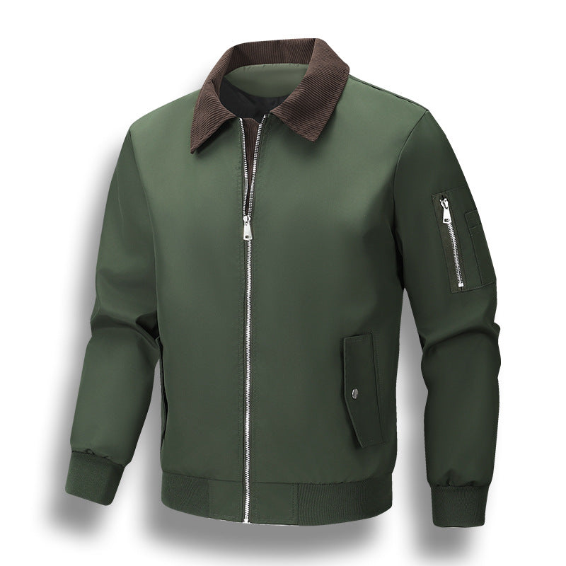Men's Windproof Bomber Jacket with Cord Collar, Two-Way Zipper and Sleeve Utility Pocket Fashion Glam