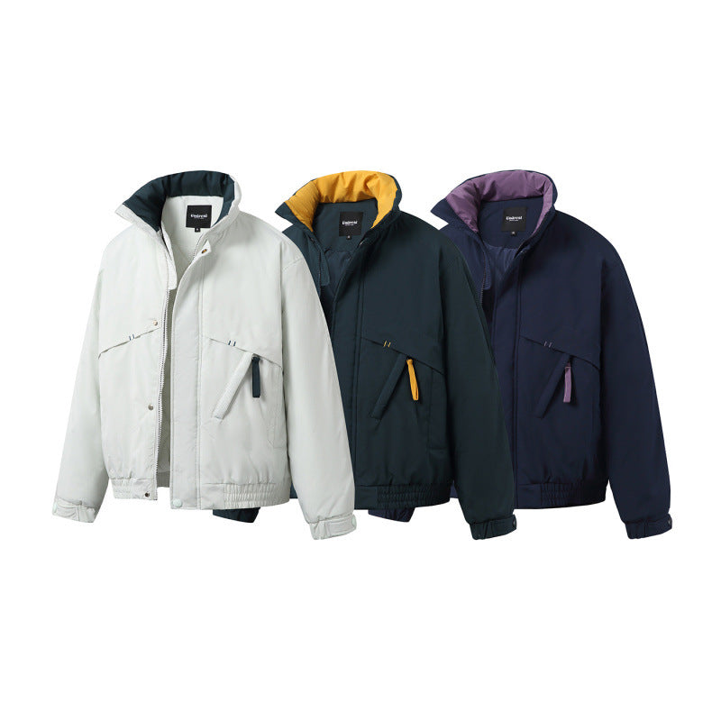 Unisex Boxy Padded Short Jacket with Asymmetric Pockets and High Stand-up Collar Fashion Glam