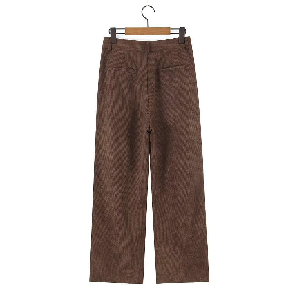 Women High-Waisted Cord Pants with Wide Leg and Pleats Fashion Glam