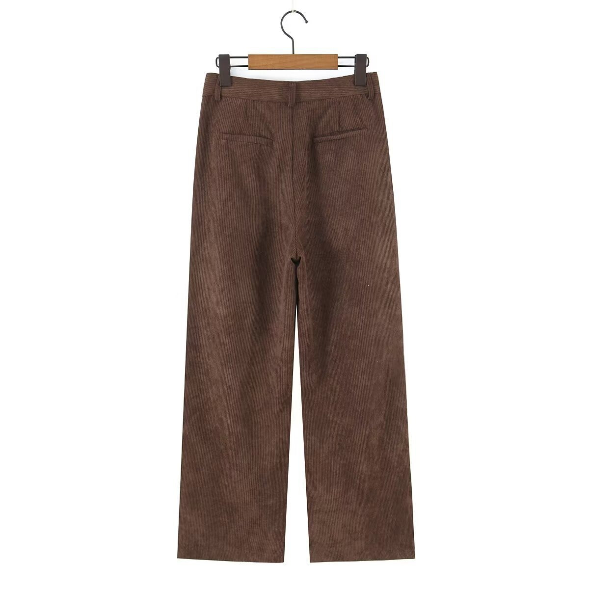 Women High-Waisted Cord Pants with Wide Leg and Pleats Fashion Glam
