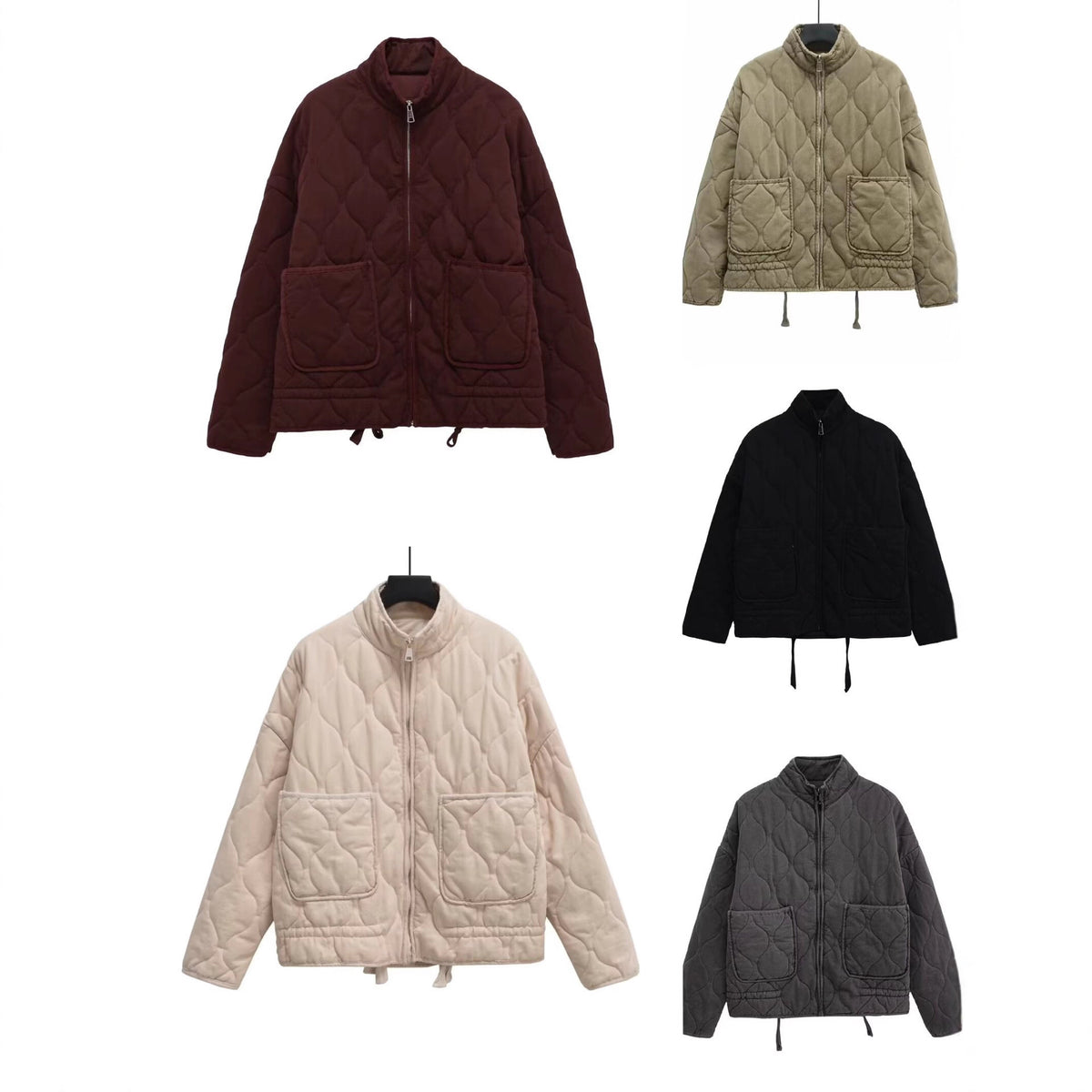 Women’s quilted jacket with stand-up collar, cushion quilting and drawstring Fashion Glam