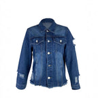 Ladies short cut denim jacket in trucker style with fringe detailing Fashion Glam