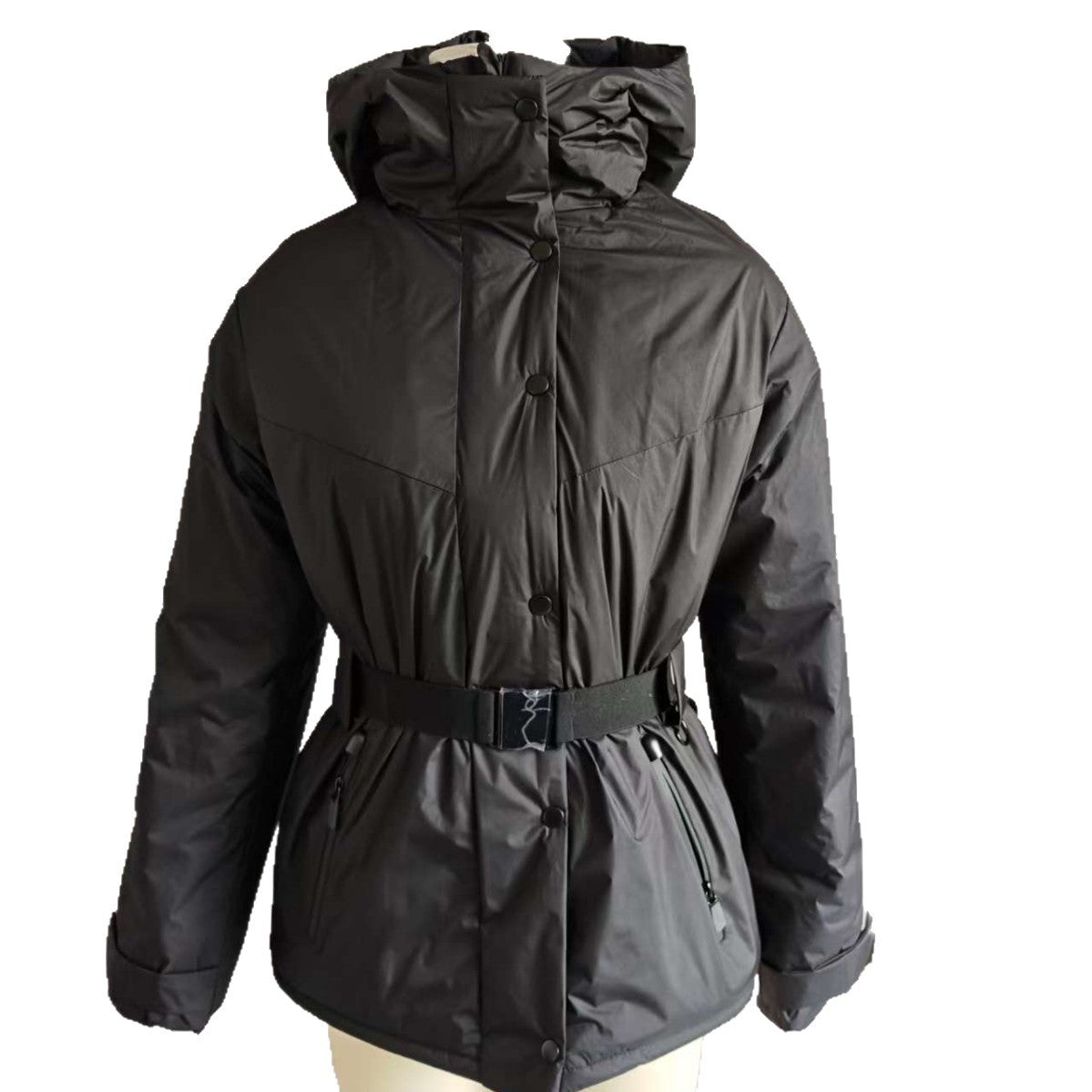 Women's High-Functionality Down-Look Ski Jacket with Waist Belt and Hood Fashion Glam