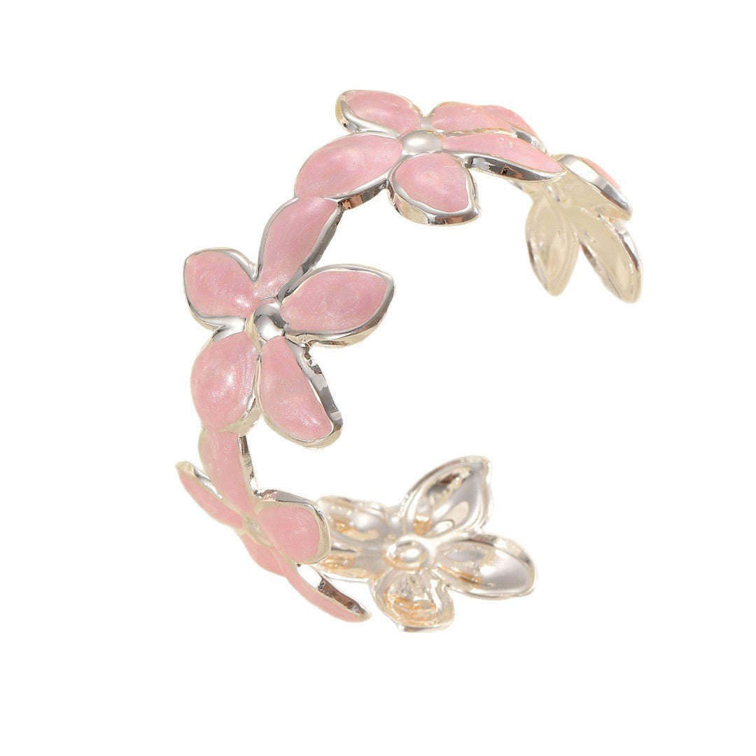 Ladies Open Bangle with Artistic Flower Design Fashion Glam