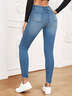 Women's High-Waisted Super Stretch Skinny Jeans with Sculpting V Waistband and Visible Button Placket Fashion Glam