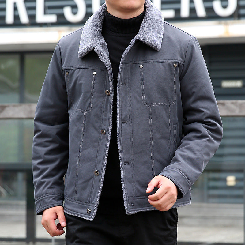 Men's short jacket with teddy lining and lapel collar, windproof transitional jacket Fashion Glam