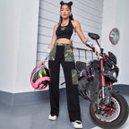 Ladies High-Waist Cargo Jeans with Camouflage Inserts and Wide Leg Fashion Glam