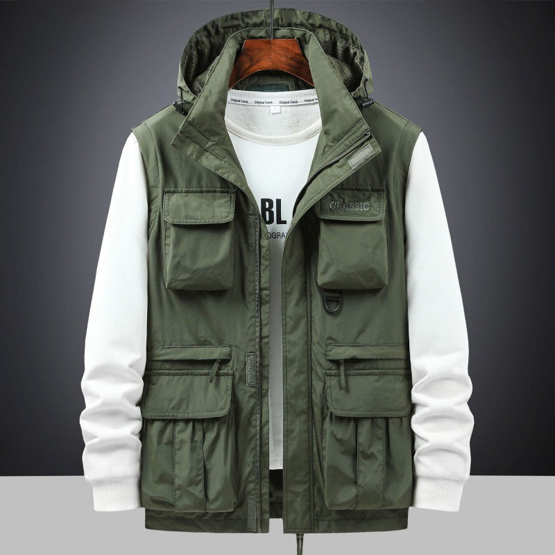 Men's Mult functional Utility Field Jacket with Hood, Multiple Pockets and Ripstop Outer Material Fashion Glam