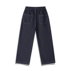 Unisex Wide Denim Pants with Elastic Waistband, Drawstring and Quilted Knee Patch Fashion Glam