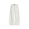 Women Wide Cropped Balloon Jeans with High Waist and Visible Contrast Stitching Fashion Glam