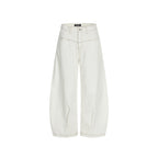 Women Wide Cropped Balloon Jeans with High Waist and Visible Contrast Stitching Fashion Glam