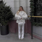 Women's short coat made of vegan high-pile with voluminous shawl collar and boxy silhouette Fashion Glam