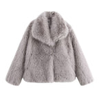 Women short cut boxy faux fur coat with shawl collar Fashion Glam