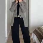 Women's Tailored Houndstooth Blazer with Tail and Lapel Collar Fashion Glam
