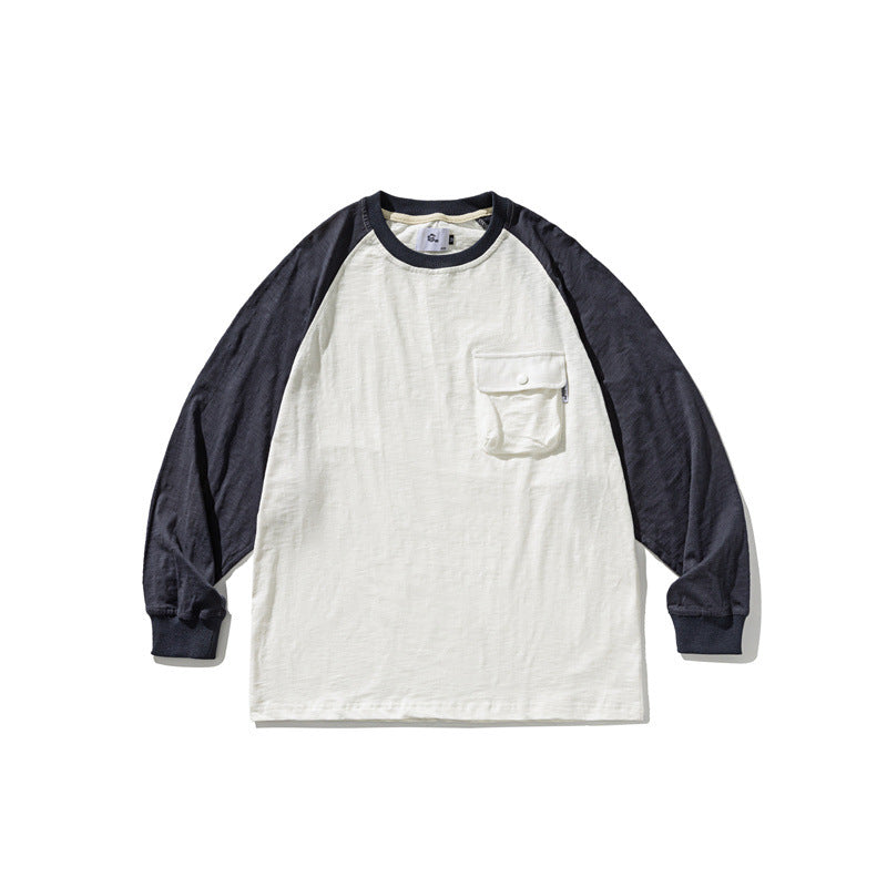 Unisex Casual Raglan Long Sleeve with Contrast Sleeves and Patch Pocket Fashion Glam