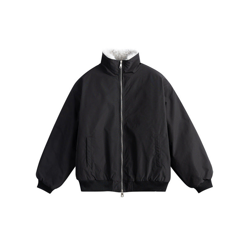 Women's Short Boxy Quilted Jacket with High Shawl Collar, Teddy Collar and Elastic Ribbed Cuffs Fashion Glam