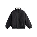 Women's Short Boxy Quilted Jacket with High Shawl Collar, Teddy Collar and Elastic Ribbed Cuffs Fashion Glam