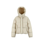 Women's Short Padded Crop Quilted Jacket with Volume Hood and Concealed Snap Placket Fashion Glam
