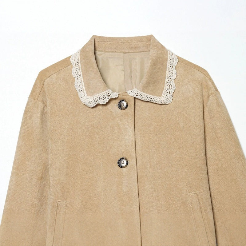 Women's Cropped Velvet Jacket with Lace Collar and Lace Cuffs Fashion Glam