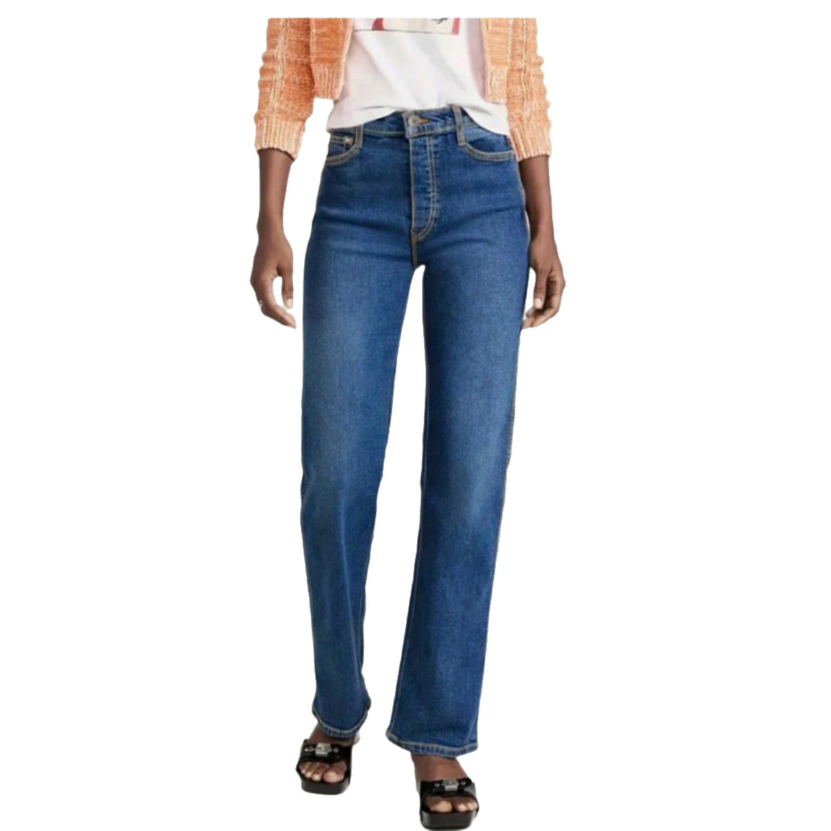 Women High-Waisted Straight-Leg Jeans with a Slight Flare and Five-Pocket Design Fashion Glam