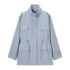 Women's utility parka with stand-up collar, drawstring waist and flap pockets Fashion Glam