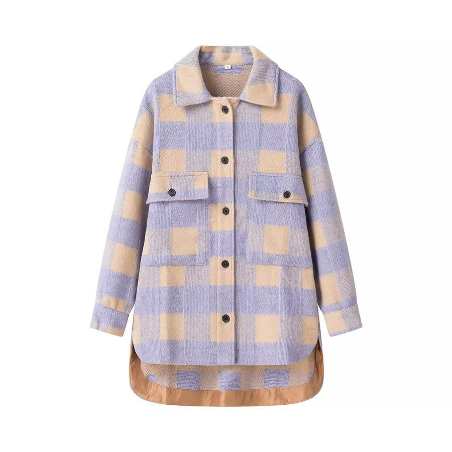 Women's Checked Oversized Transitional Jacket in Shacket Style Fashion Glam