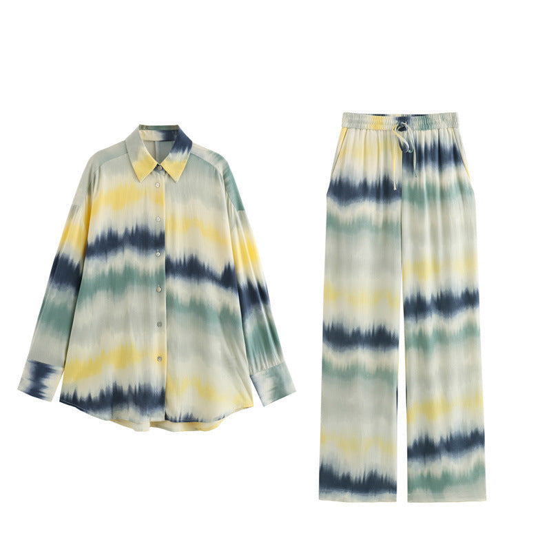 Ladies Lightweight Palazzo Pants in Batik Look with Elastic Waistband, Drawstring and Side Pockets Fashion Glam