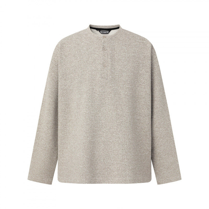 Unisex Oversize fine knit sweater with Henley button placket and stand-up collar Fashion Glam